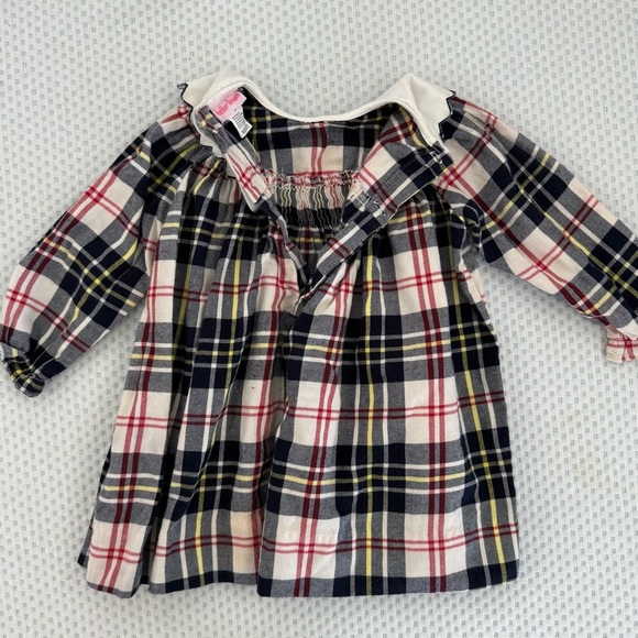 Vintage Baby Girls Holiday Plaid Long Sleeve Dress with Embroidered Collar 12M - Picture 7 of 8